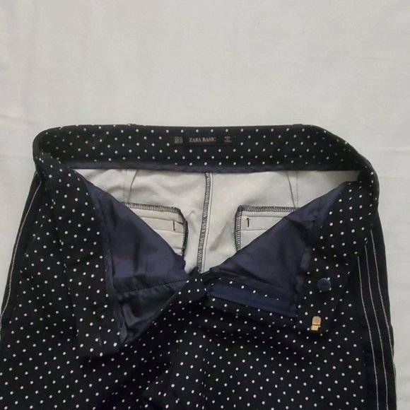 ZARA Basic Women's Polka Dot Striped Sides Flat Front Black Crop Pants Size XS - Picture 7 of 12